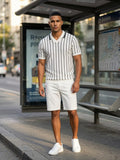 Polo homme manches courtes rayé vert et blanc