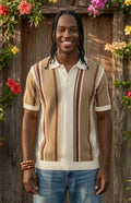 Polo homme manches courtes rayé marron et blanc