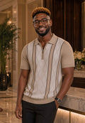 Polo homme manches courtes beige, blanc et noir