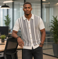 Polo homme manches courtes rayé blanc et gris