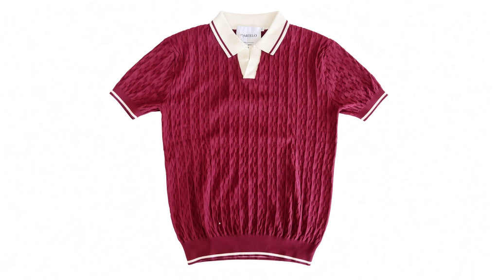 Polo homme manches courtes bordeaux à col blanc
