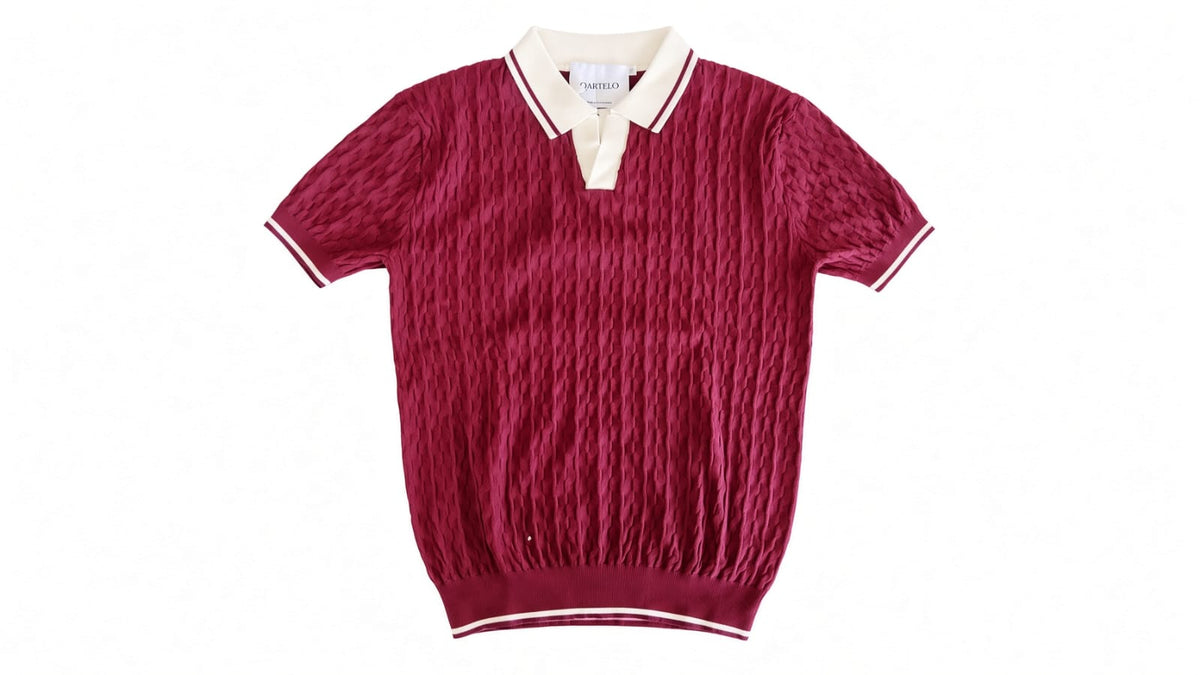 Polo homme manches courtes bordeaux à col blanc