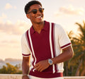 Polo homme manches courtes bicolore blanc bandes bordeaux
