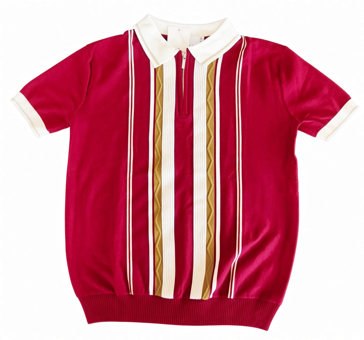 Polo homme manches courtes rayé bordeaux, blanc et marron
