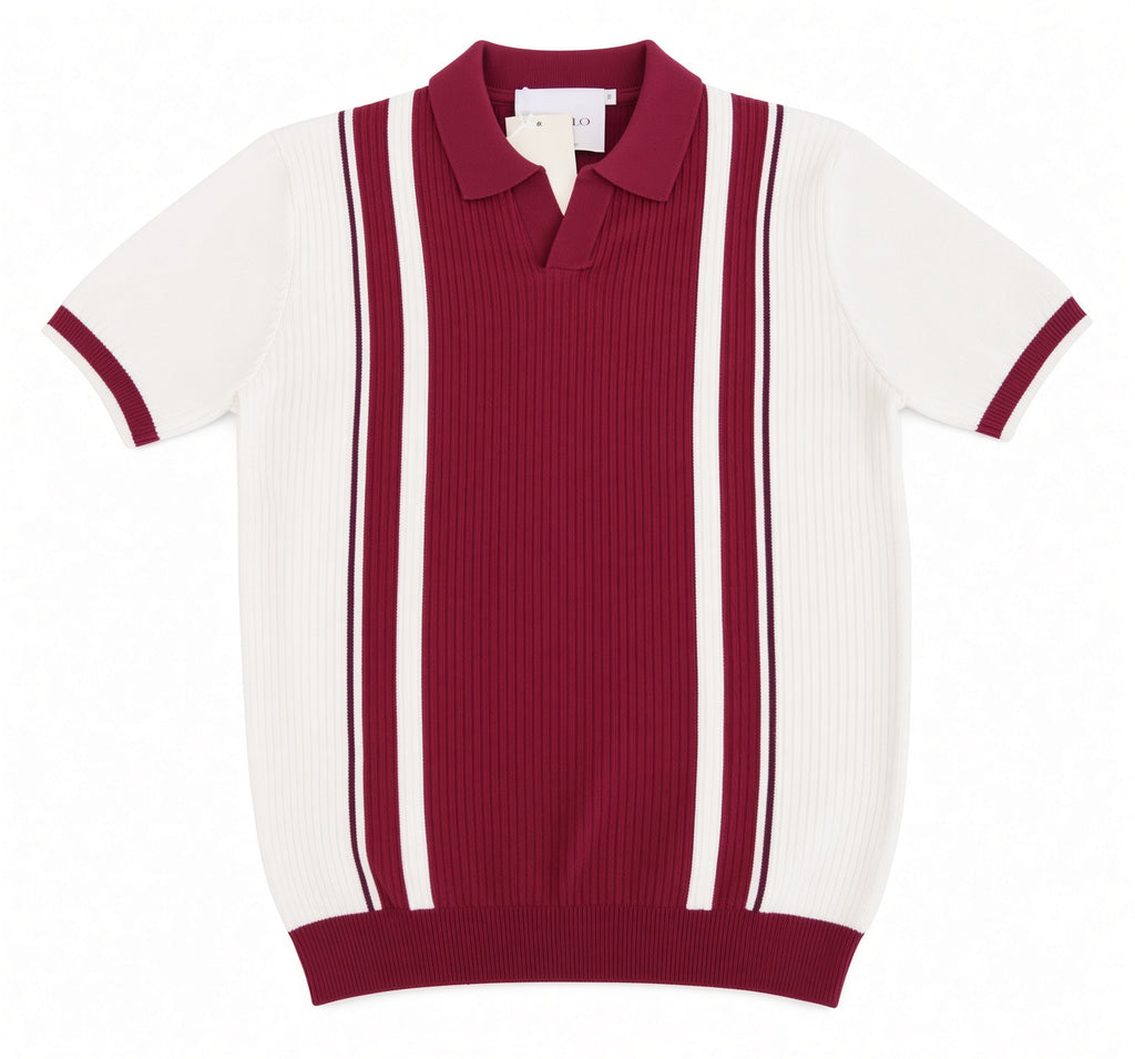 Polo homme manches courtes bicolore blanc bandes bordeaux