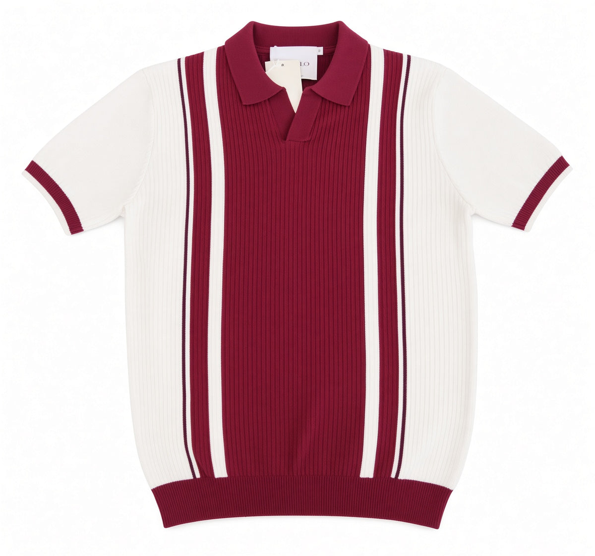 Polo homme manches courtes bicolore blanc bandes bordeaux