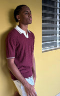 Polo homme manches courtes bordeaux à col blanc