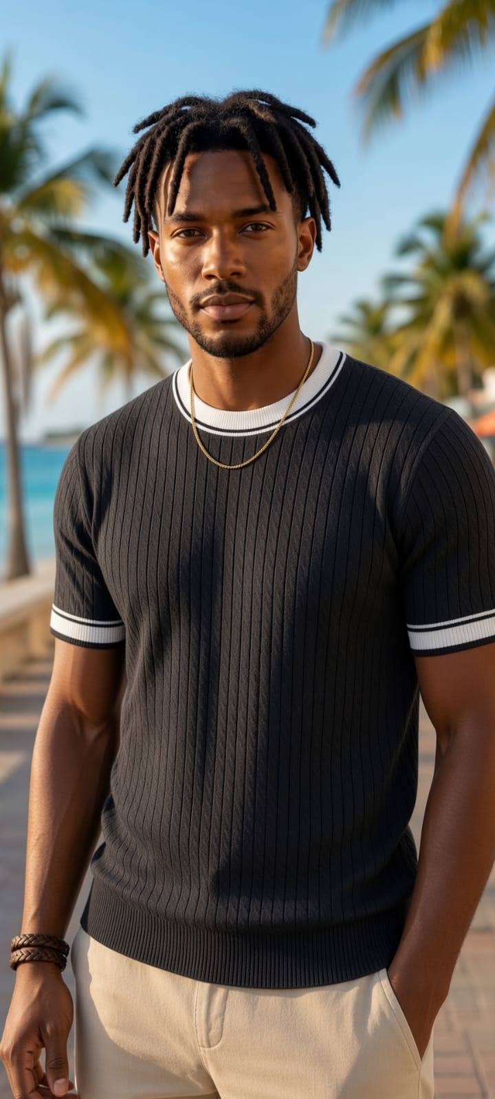 Polo homme manches courtes bicolore noir et blanc