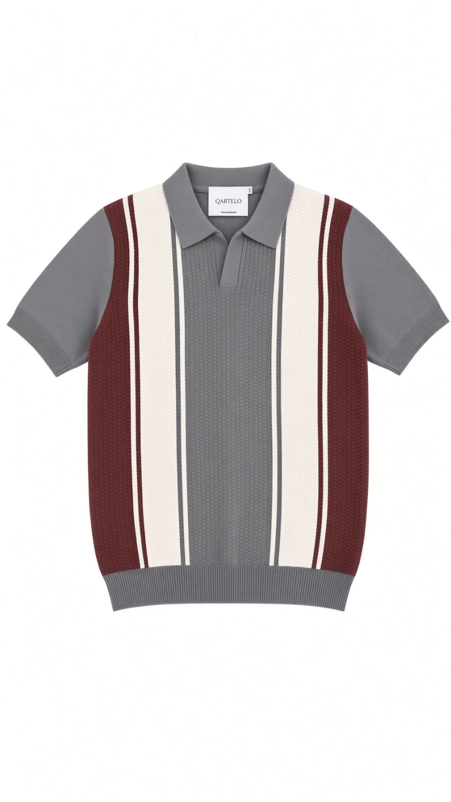 Polo homme manches courtes gris à bandes blanches et marron