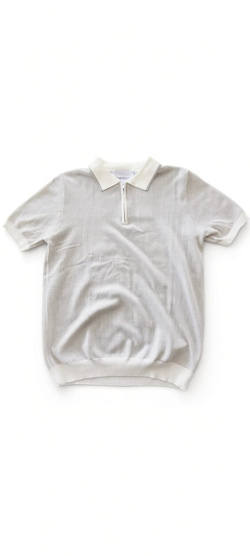 Polo homme manches courtes à petites mailles grises et blanches