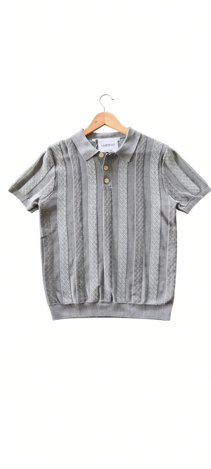 Polo homme manches courtes avec bandes maillées grises et blanches