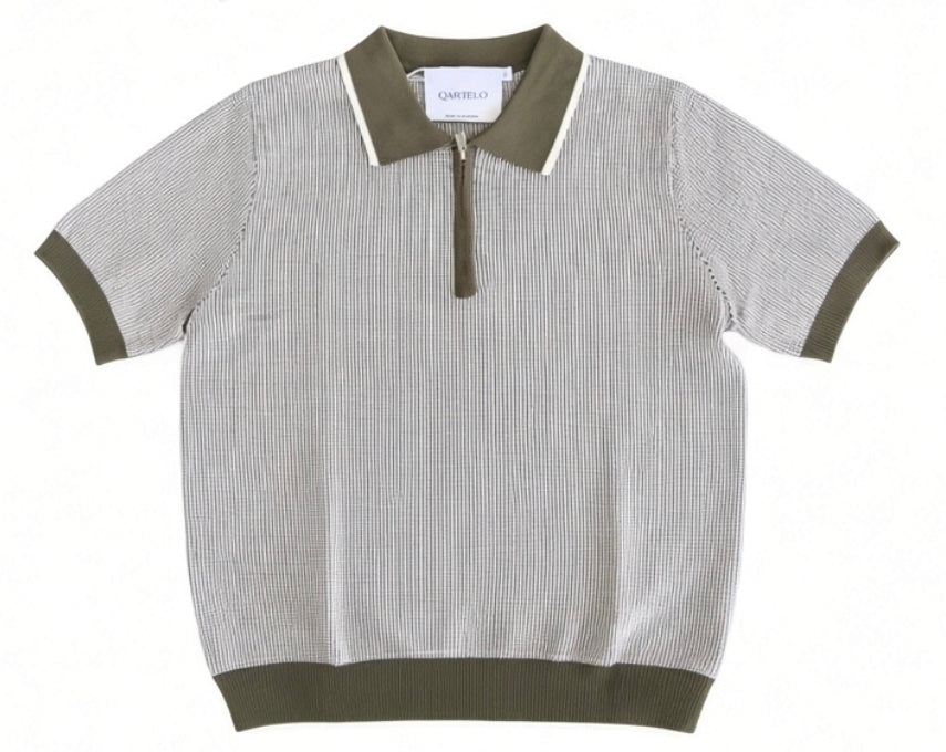 Polo homme manches courtes bicolore à mailles vertes et blanches