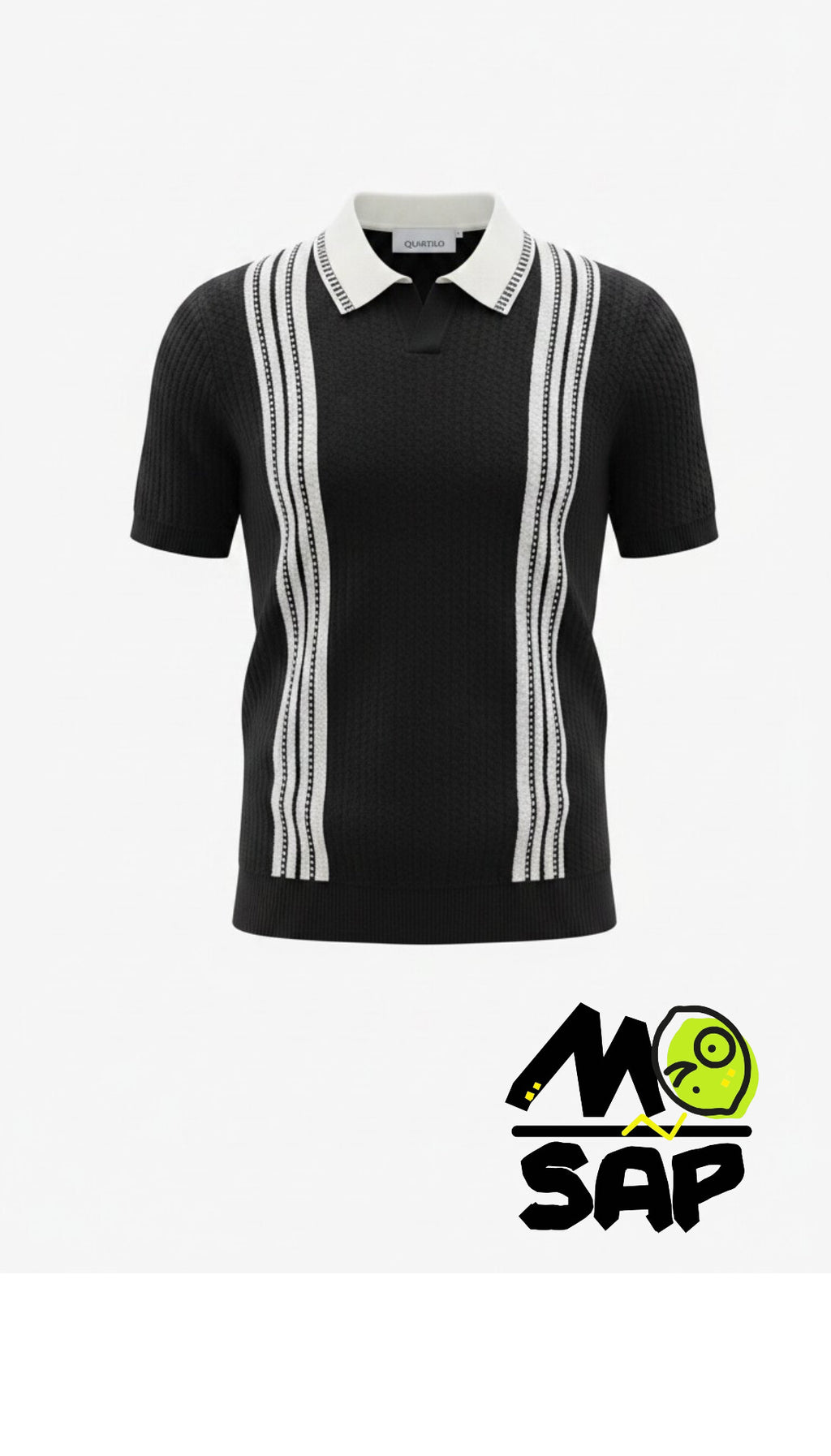 Polo maillé bicolore noir et blanc - col bicolore