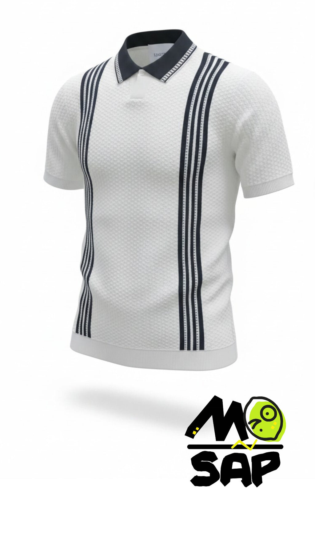 Polo maillé bicolore noir et blanc - col bicolore