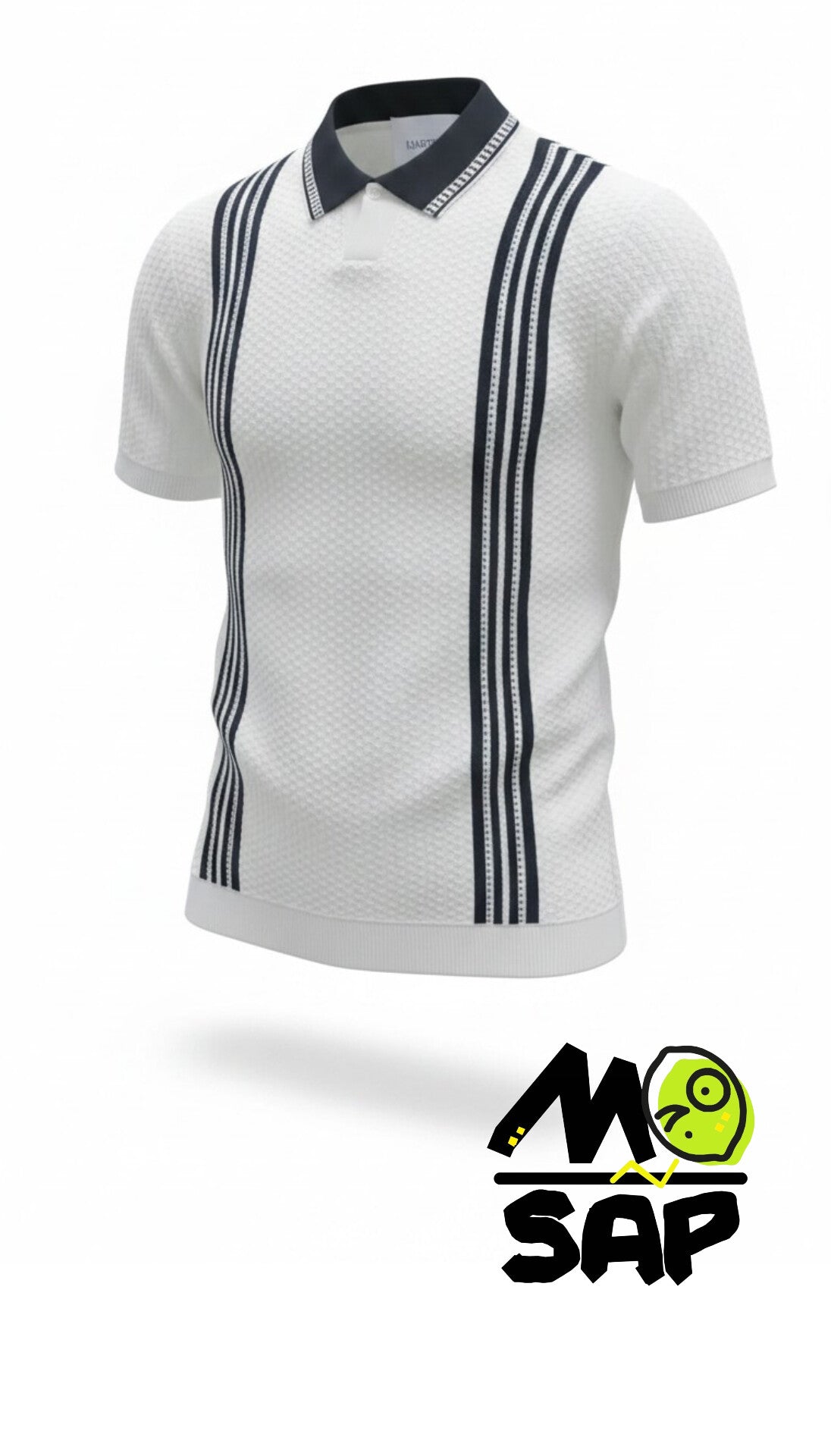 Polo maillé bicolore noir et blanc - col bicolore