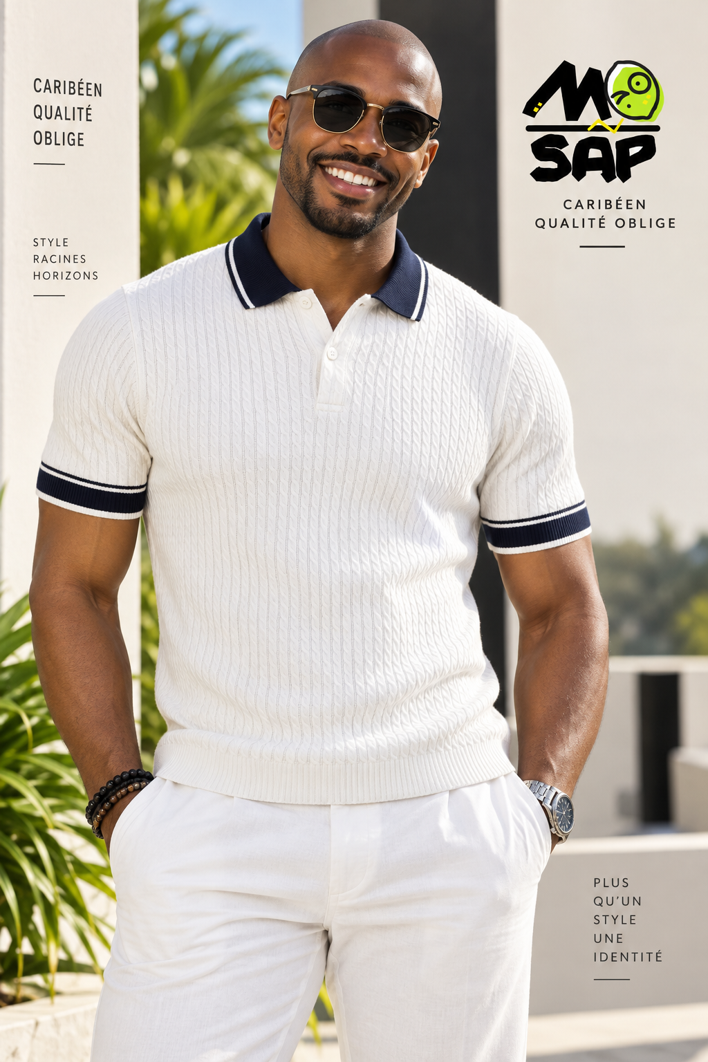 Polo maillé bicolore blanc et noir fashion chic